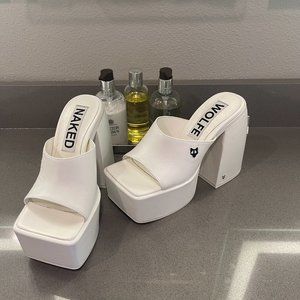 Naked Wolfe Jenna White Leather Heels Sandals 37 / 7